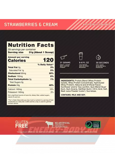  Optimum Nutrition 100% Whey Gold Standard 899 г, Клубничный крем