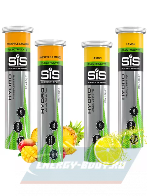  SCIENCE IN SPORT (SiS) GO Hydro Tablet 20s 4 x 20 таблеток, Ананас - Манго, Лимон