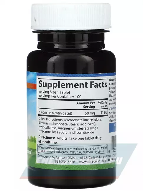  Carlson Labs Niacin 50 mg 100 таблеток