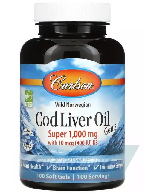 Omega 3 Carlson Labs Norw Cod Liver Oil 100 капсул