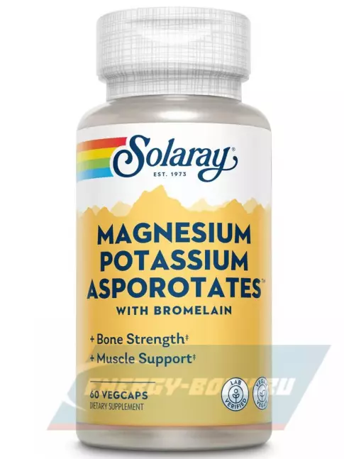  Solaray Magnesium Potassium Asporota 60 веган капсул