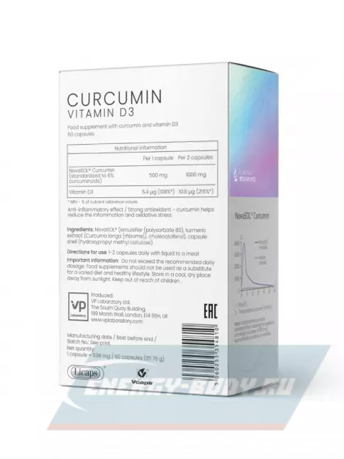  VP Laboratory CURCUMIN & VITAMIN D3 60 капс, Нейтральный