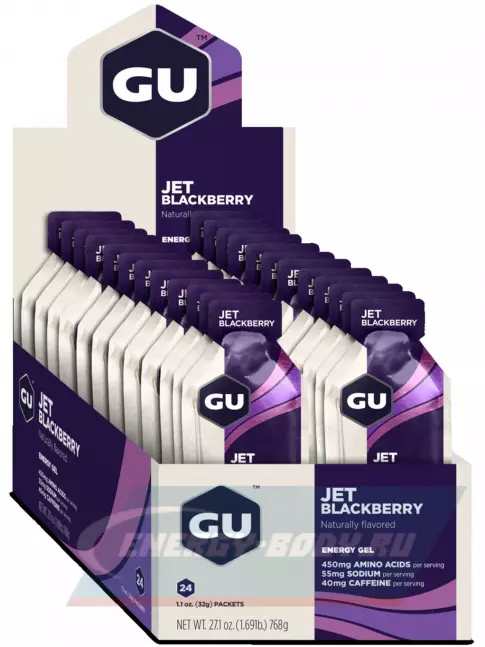 Энергетический гель GU ENERGY GU Original Energy Gel 40mg caffeine 24 x 32 г, Ежевика Джет