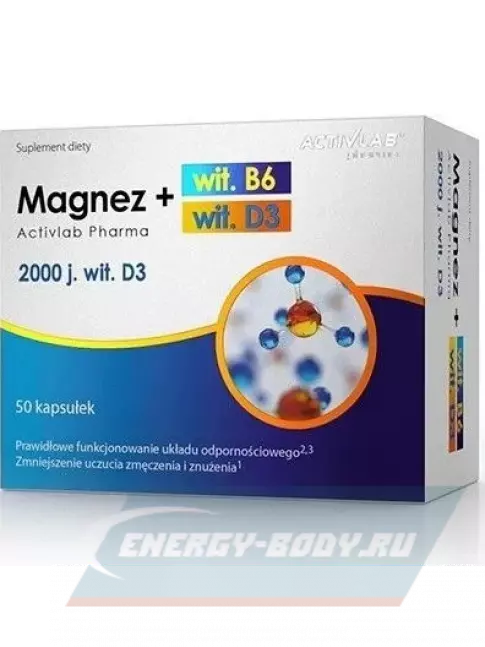  ActivLab Magnesium + Witamina B6 + Witamina D3 50 капсул