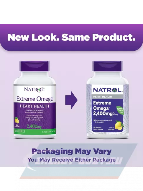 Omega 3 Natrol Extreme Omega 2400 mg 60 гелевых капсул, Лимон