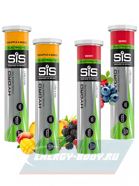  SCIENCE IN SPORT (SiS) GO Hydro Tablet 20s 4 x 20 таблеток, Ананас - Манго, Ягоды