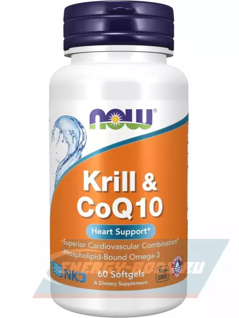 Omega 3 NOW FOODS Krill Oil & CoQ10 Heart Support 60 гелевые капсулы