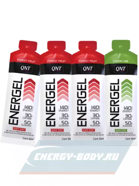 Энергетический гель QNT ENERGY GEL 30mg caffeine Микс, Лесные ягоды, Лимон-Лайм (4 шт)