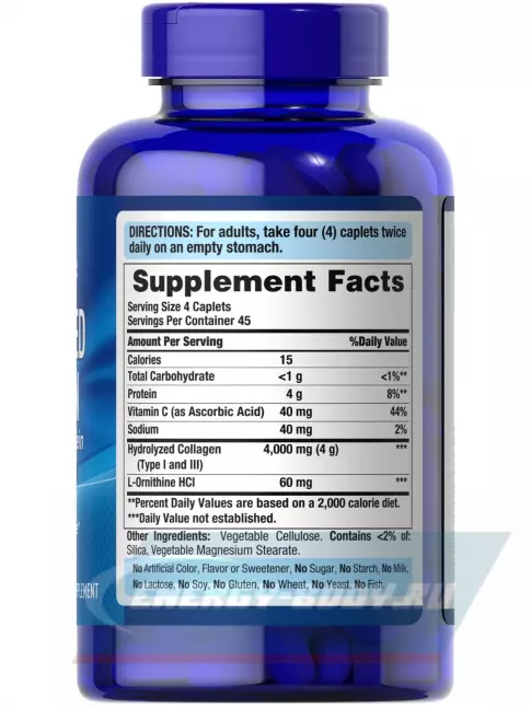 COLLAGEN Puritan's Pride Collagen Hydrolyzed 1000 mg 180 таблеток