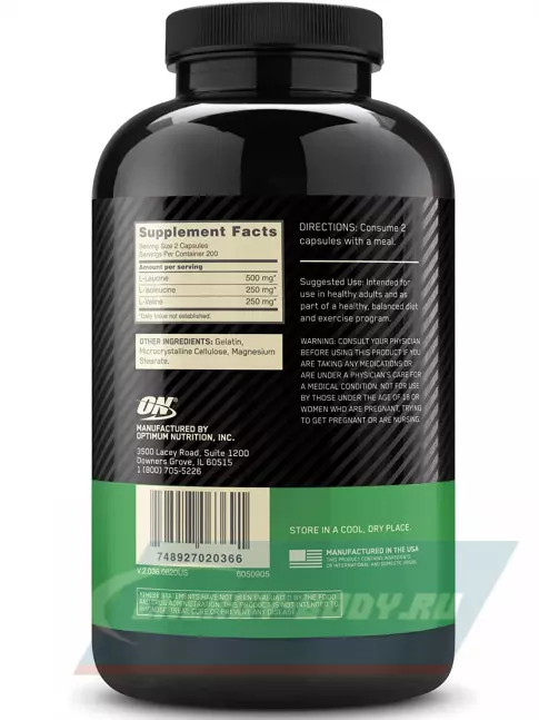 ВСАА Optimum Nutrition BCAA 1000 400 капусул