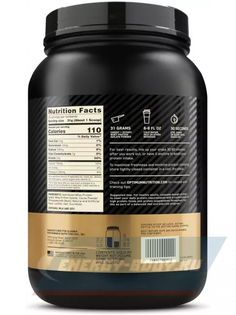  Optimum Nutrition 100% Isolate Gold Standard 744 г, Шоколад