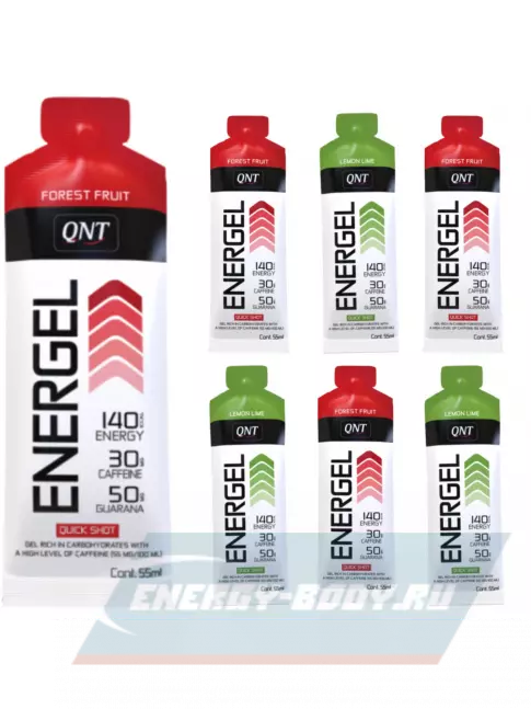 Энергетический гель QNT ENERGY GEL 30mg caffeine Микс, Лесные ягоды, Лимон-Лайм (7 шт)