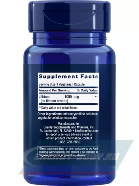  Life Extension Lithium, 1000 mcg 100 капсул