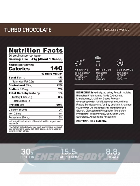  Optimum Nutrition Platinum Hydro Whey 794 г, Турбо шоколад