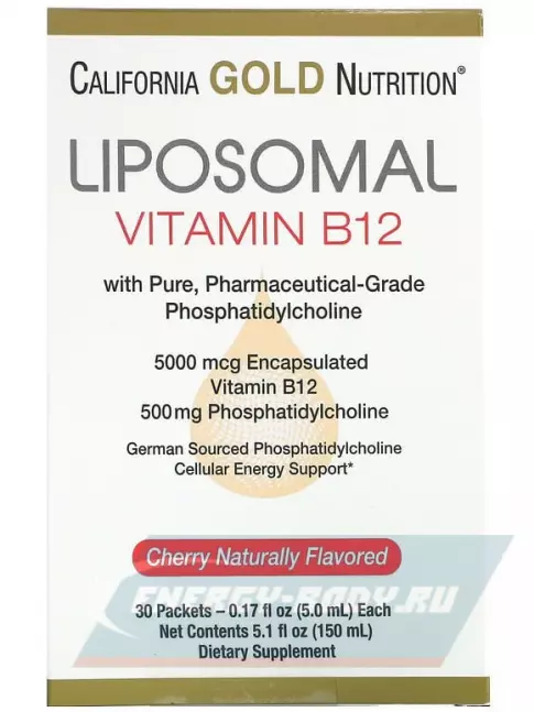  California Gold Nutrition Liposomal Vitamin B12 30 пакетиков х 5 мл, вишня