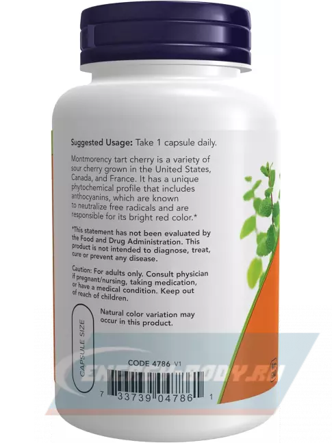  NOW FOODS Tart Cherry 500 mg 90 веган капсул