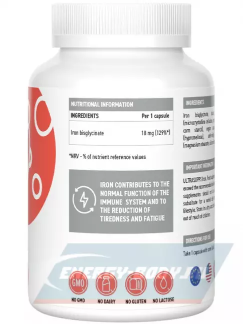 Минералы UltraSupps Iron 18 mg 60 капсул