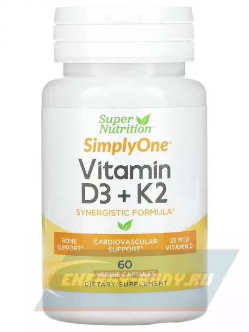  Super Nutrition Vitamin D3 + K2 60 вегетарианских капсул