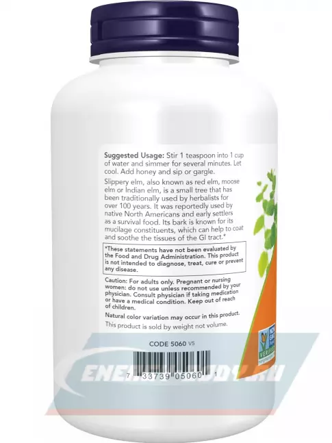  NOW FOODS Slippery Elm Powder 113 г, Натуральный