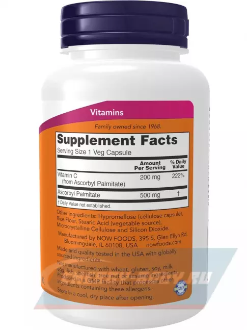  NOW FOODS Ascorbyl Palmitate 500 mg 100 веган капсул