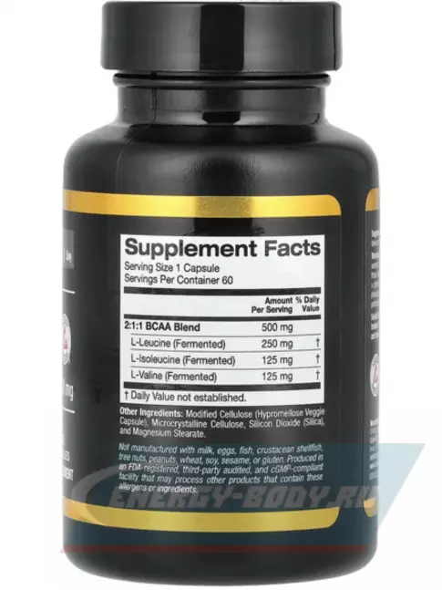 ВСАА California Gold Nutrition BCAA 500 mg AjiPure 60 веган капсул