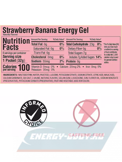 Энергетический гель GU ENERGY GU Original Energy Gel no caffeine 24 x 32 г, Клубника-Банан