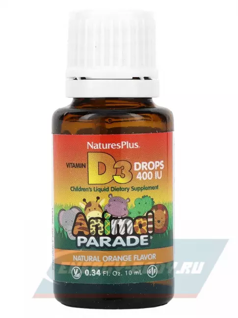  NaturesPlus Animal Parade Vitamin D3 400 IU 10 мл, Апельсин