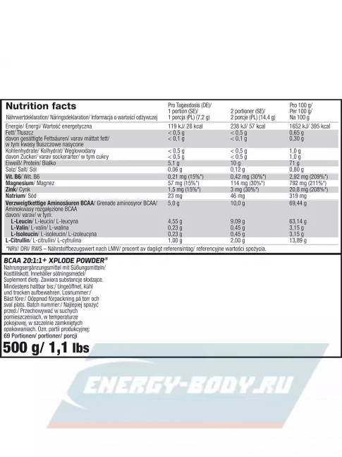 ВСАА OLIMP BCAA XPLODE POWDER 20:1:1 500 г, Грейпфрут