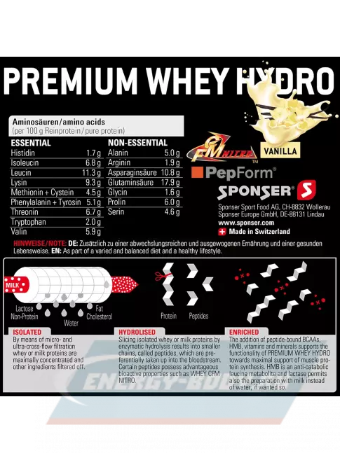  SPONSER PREMIUM WHEY HYDRO 850 г, Ваниль