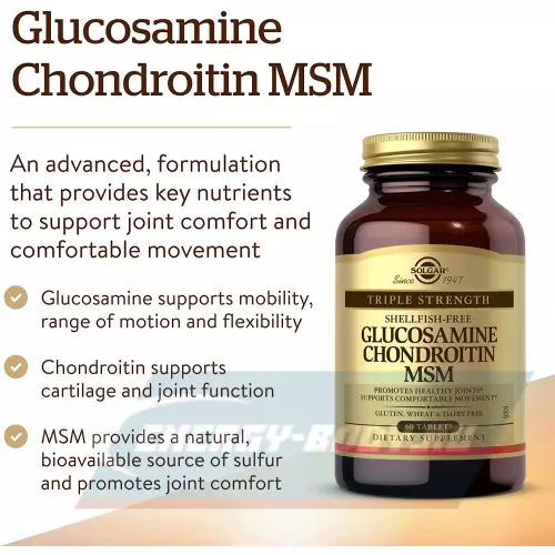 Суставы, связки Solgar Glucosamine Chondroitin MSM 60 таблеток