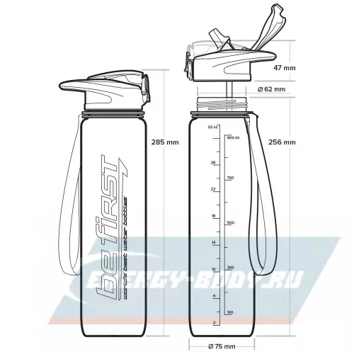  Be First Бутылка для воды 900 мл, тритан (SN2035-frost) 900 мл, Серый