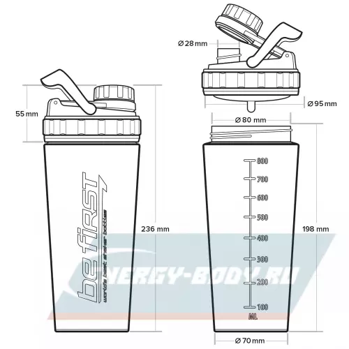  Be First Металлический шейкер 800 мл с одинарной стенкой и с сеткой (TS 11106-steel) 800 мл, Серебристый