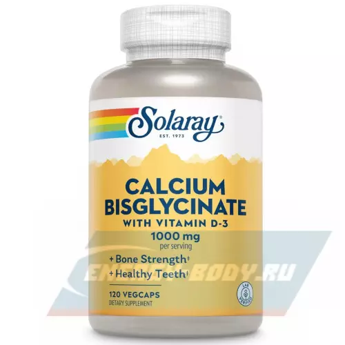 Минералы Solaray Calcium Bisglycinate (with D-3) 1000 mg 120 веган капсул