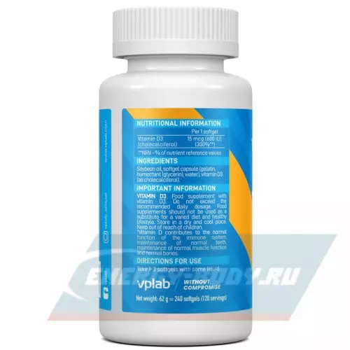  VP Laboratory Vitamin D3 600 IU 240 капсул
