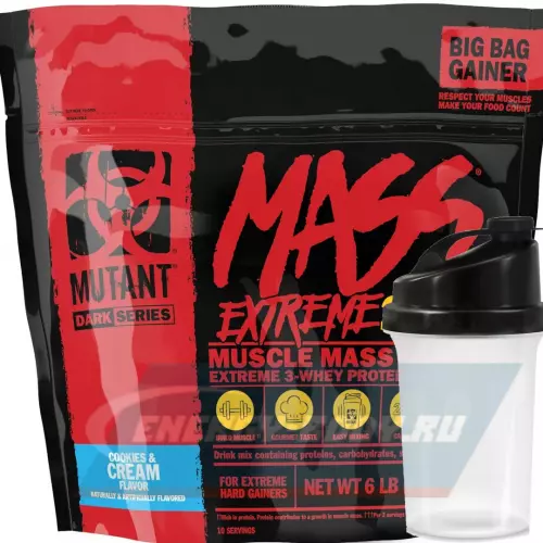 Гейнер Mutant Mass xXxtreme 2500 Печенье с кремом, 2720 г + шейкер