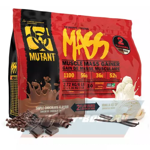 Гейнер Mutant Mass 6 lb Тройной шоколад & Ванильное мороженное, 2720 г