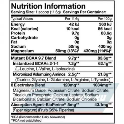 ВСАА Mutant Mutant BCAA 9.7 2:1:1 Придорожный лимонад, 1044 г