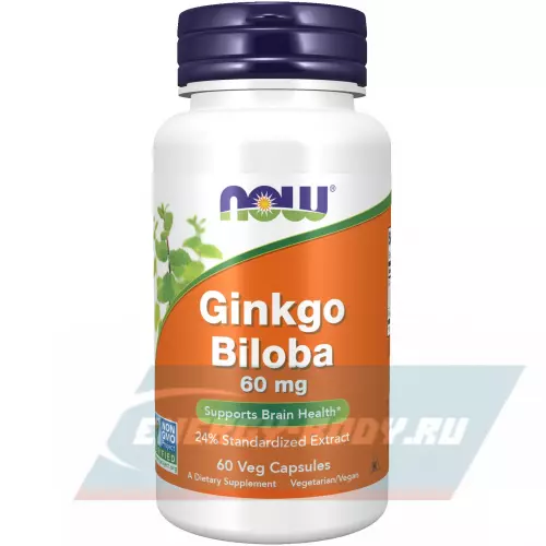  NOW FOODS Ginkgo Biloba 60 mg – Гинкго Билоба Нейтральный, 60 веган капсул