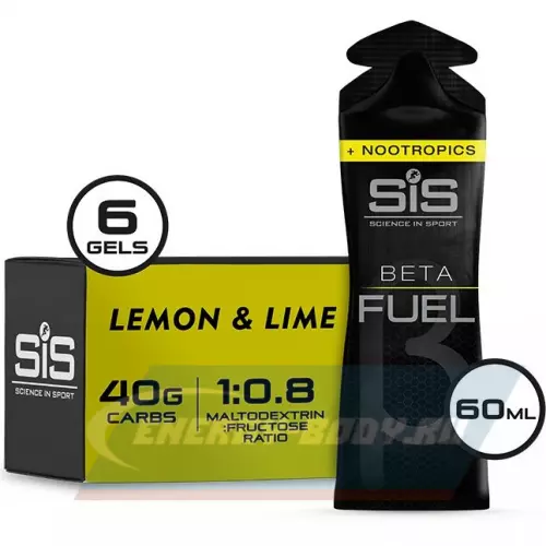 Энергетический гель SCIENCE IN SPORT (SiS) BETA FUEL + Nootropics Лимон - Лайм, 6 x 60 мл