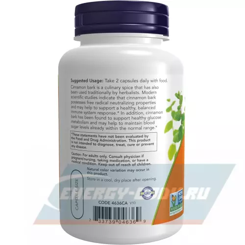  NOW FOODS Cinnamon Bark 600 mg 120 веган капсул