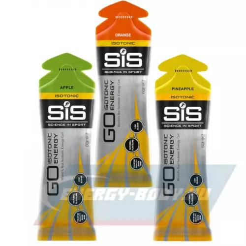 Энергетический гель SCIENCE IN SPORT (SiS) GO Isotonic Energy Gels Апельсин, Ананас, Яблоко, 3 x 60 мл Микс