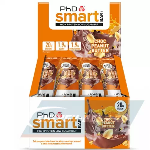Батончик протеиновый PhD Nutrition Smart Bar Шоколад - Арахисовое паста, 12 x 64 г