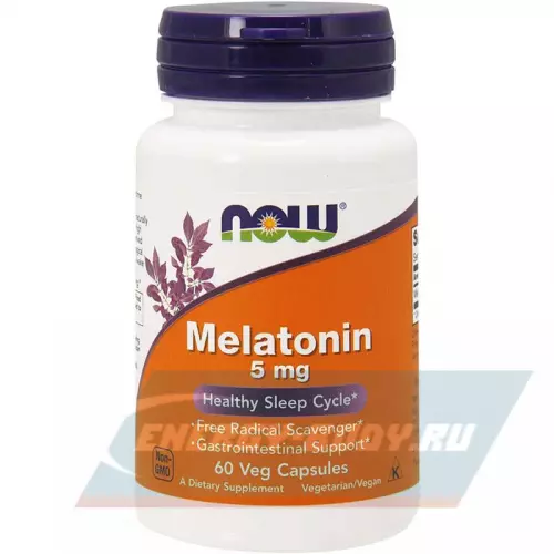  NOW FOODS Melatonin - Мелатонин 5 мг Нейтральный, 60 Вегетарианских капсул