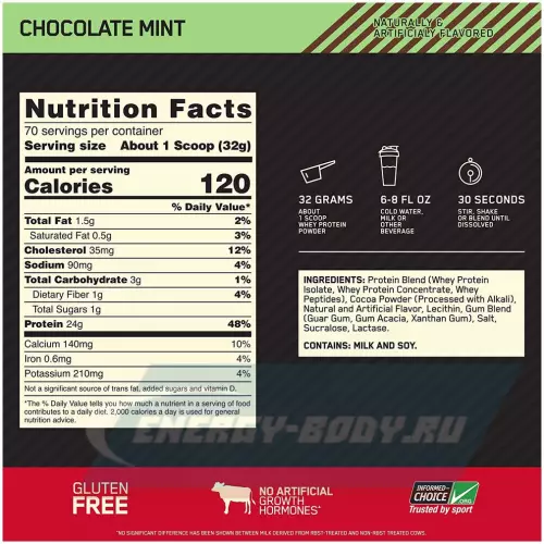  OPTIMUM NUTRITION 100% Whey Gold Standard Шоколад мята, 2270 г
