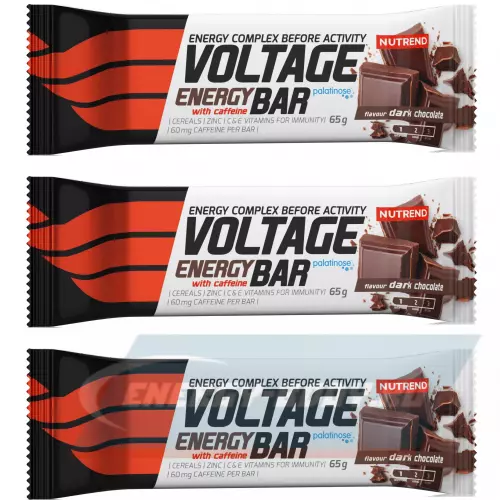 Батончик энергетический NUTREND Voltage Energy bar 60mg caffeine Темный Шоколад, 3 x 65 г