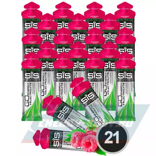 Энергетический гель SCIENCE IN SPORT (SiS) Go Energy + Electrolyte Gels Малина, 21 x 60 мл + электролиты