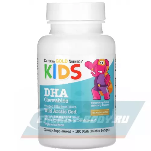 Omega 3 California Gold Nutrition Children's DHA Chewables Omega-3 Клкбника-Лимон, 180 жевательных таблеток