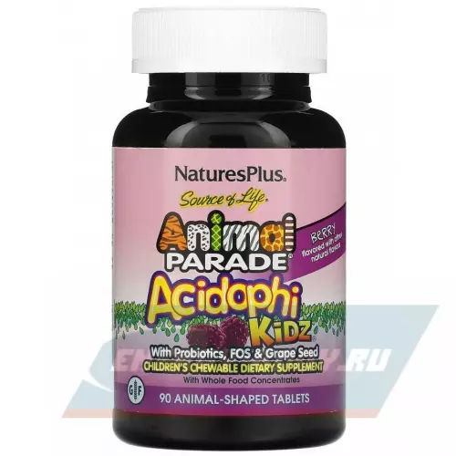  NaturesPlus Animal Parade AcidophiKidz Chewable 90 жевательных таблеток