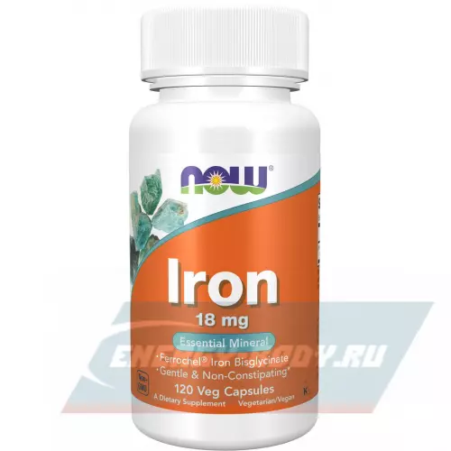 Минералы NOW FOODS Iron 18 mg Ferrochel Bisglycinate 120 веган капсул