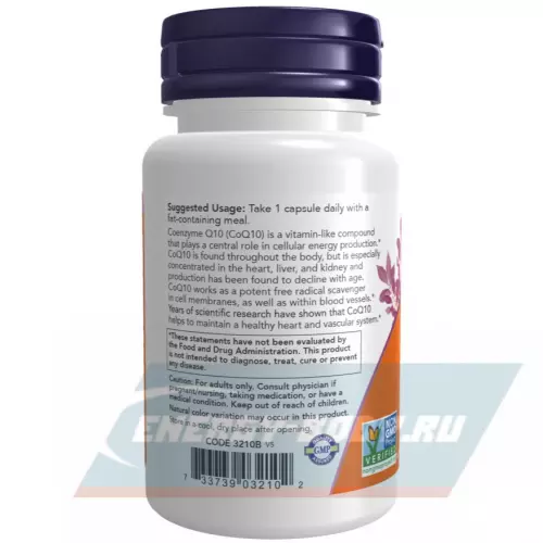  NOW FOODS CoQ10 100 mg – Кофермент Q10 30 веган капсул